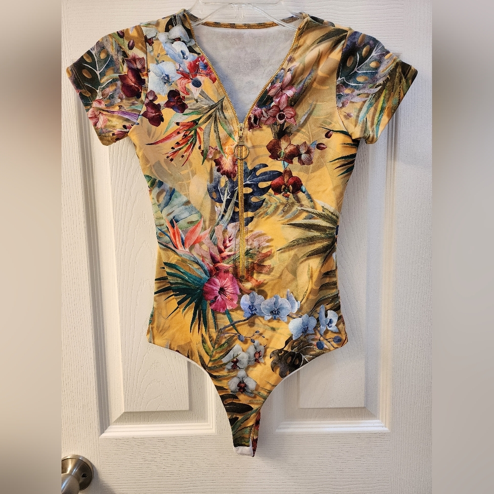 Tropical Floral Bodysuit - Yellow Multicolor